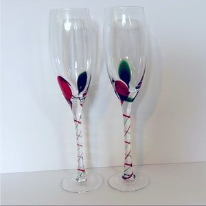 Crystal Champagne Flutes Red Green Christmas in July Festive Toast